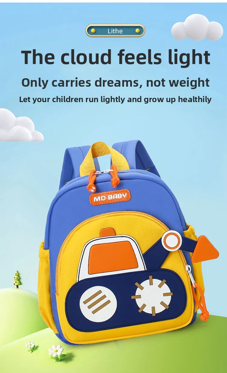 Kids Backpack for Boys Girls Toddler School Kinder garten Cute Construction Truck Car Design Trendy Casual Backpack - Baby's