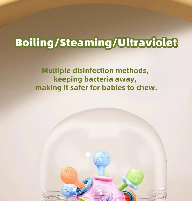 Baby Manhattan Grasping Ball - 3-in-1 Teether, Rattle, and Soft Rubber Grasping Toy for Early Education and Teething Relief