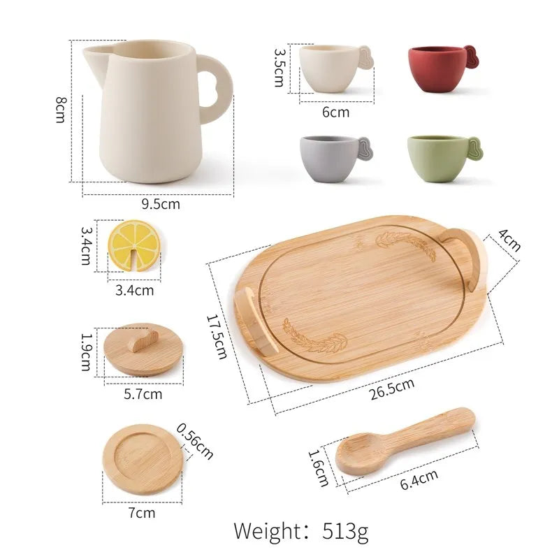 Baby Wooden Montessori Toys Playing House Afternoon Tea Set Model Puzzle Toys For Baby Birthday Toy Numbers Blocks Learning Toy
