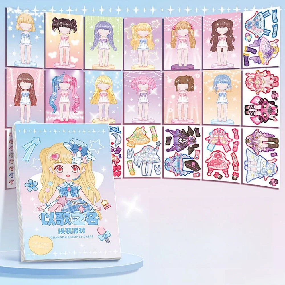 1pc Cute style change sticker book Cartoon Makeup Show Puzzle Cartoon Handmade DIY Sticker Book  Little Princess Makeup Book