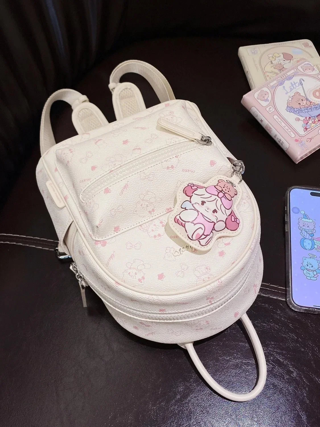 Japanese and Korean PU printed backpack 2025 new small batch original casual minimalist ultra-light travel backpack school
