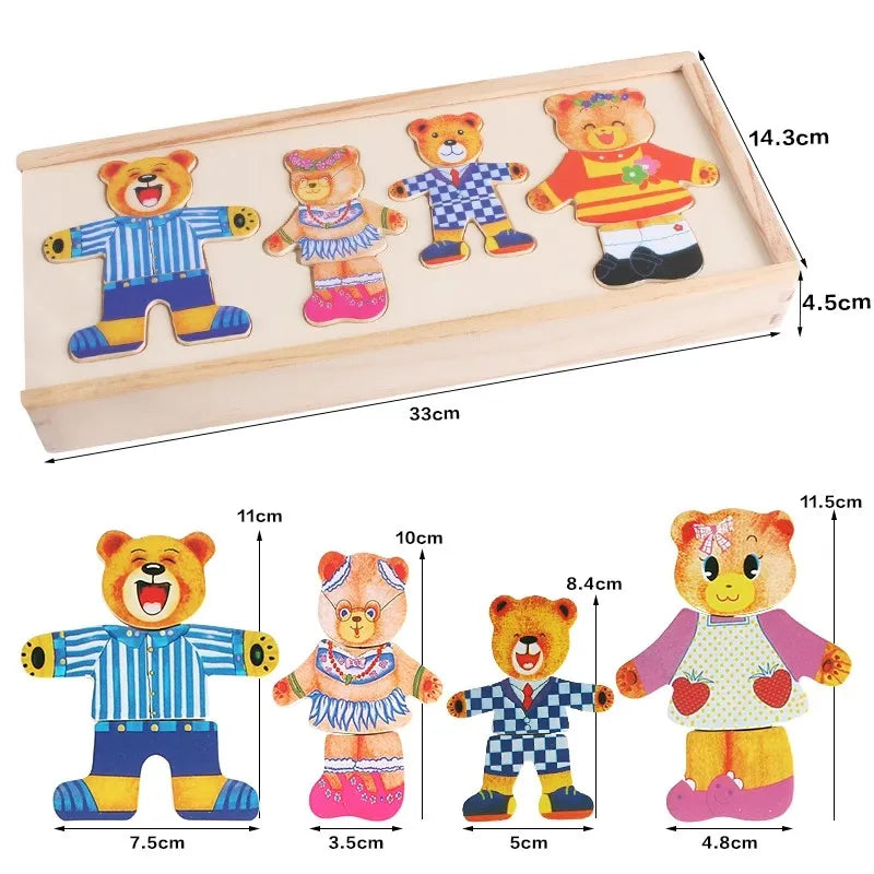Little Bear Change Clothes Montessori Kids Early Education Wooden Jigsaw Puzzle Dressing Game Baby Puzzle Toys For Children Gift
