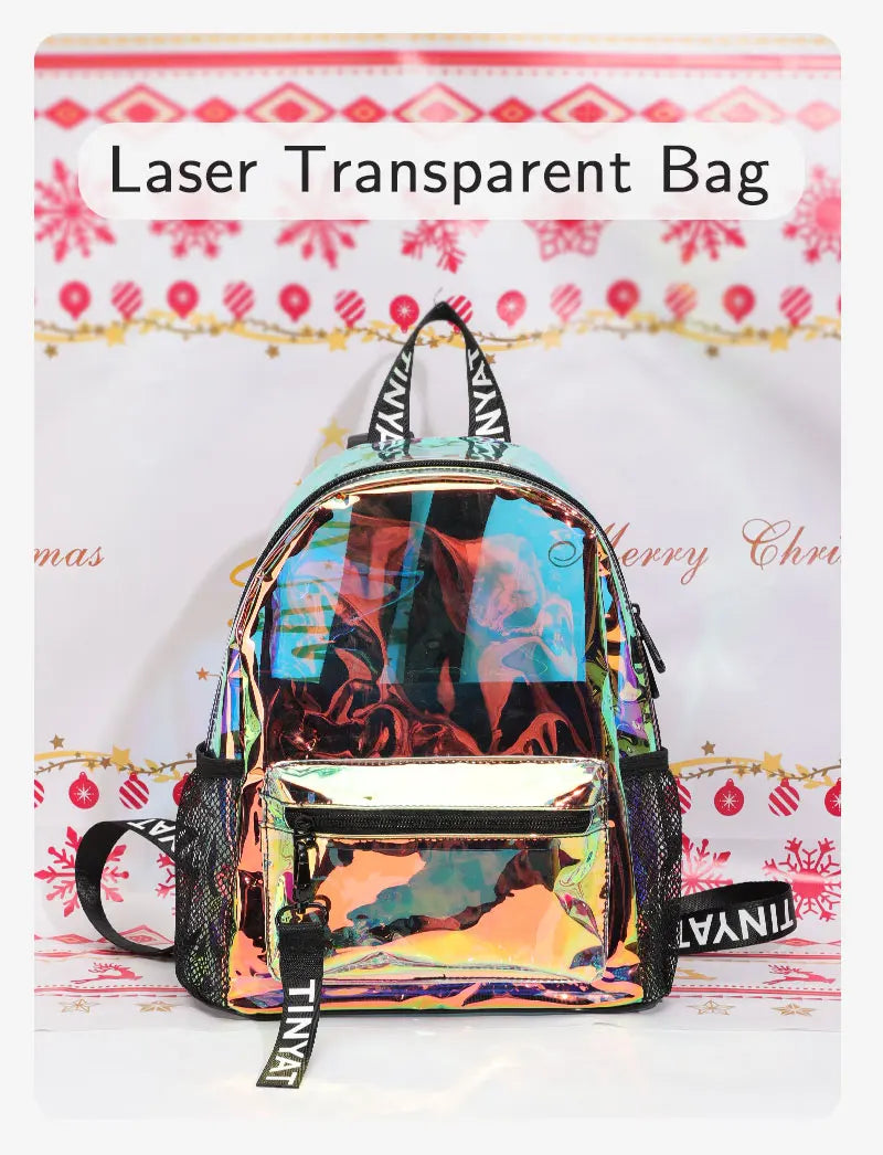 TINYAT PVC Clear Backpacks for Women Stylish Music Festival Water Resistant School Bag ita Bag for Easy Inspection During