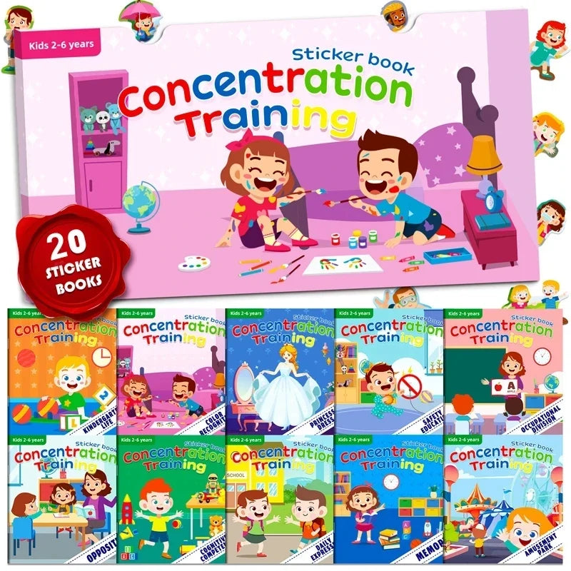 Montessori Toys Cartoon Sticker Books Focus on Potential Development Education Sticker Toys for Children 3-6Y