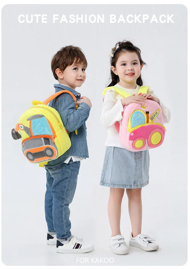 2-4 years old kids engineering backpack cartoon excavator backpack plush kids small school bag toy backpack - Baby's World