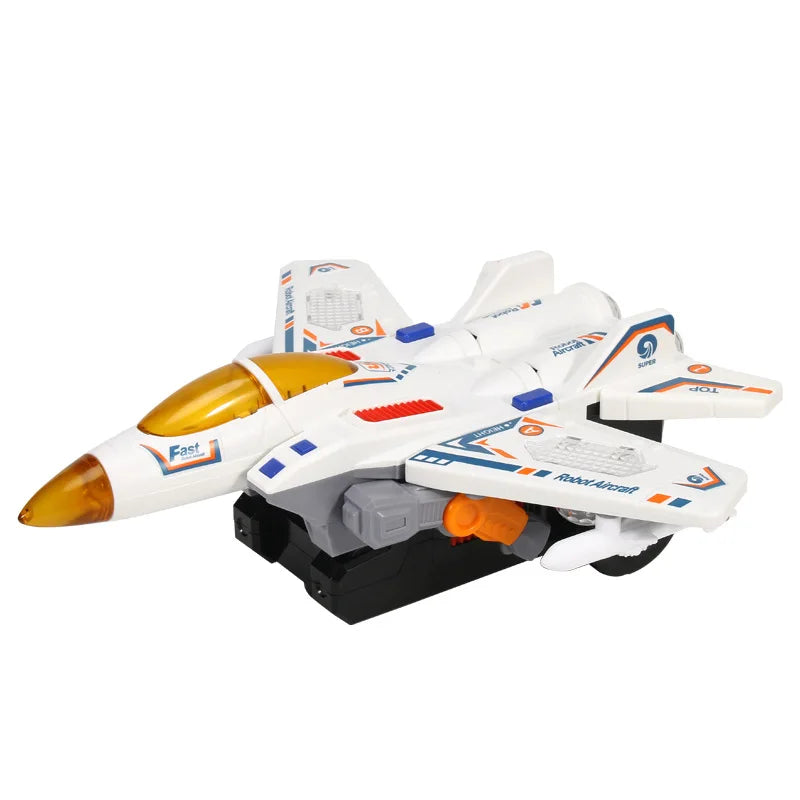 Simulation Electric Dancing Deformation Rotating Plane Toy With Light Deformation Robot Car Toy Creative Birthday Gift For Kids