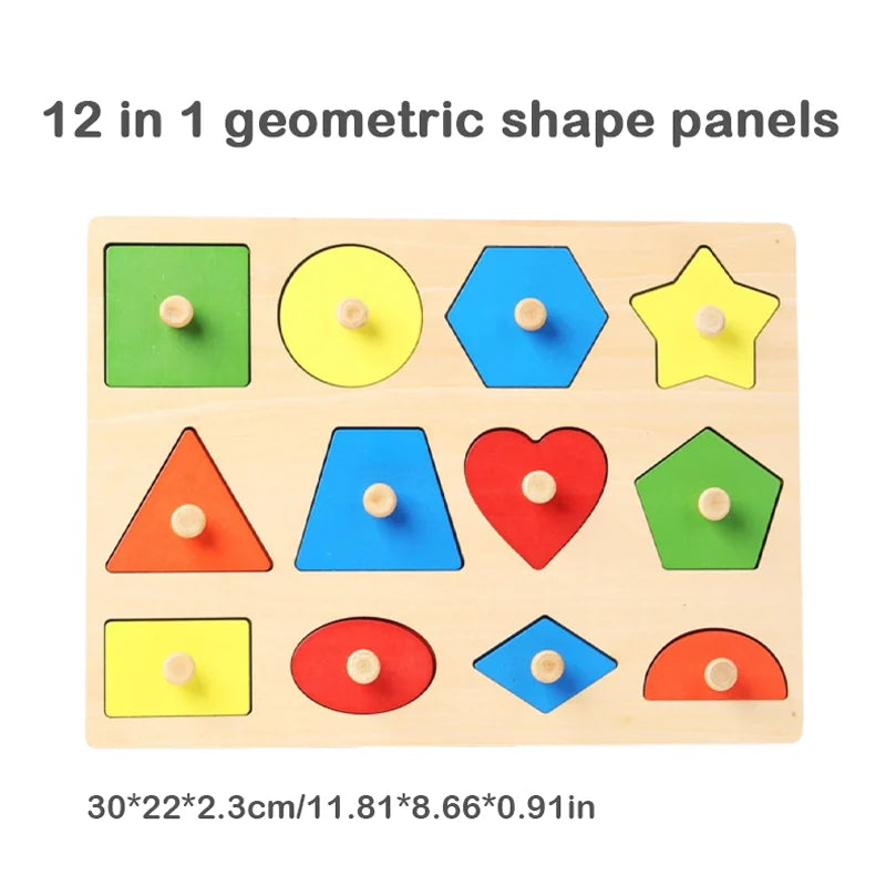 Montessori Wooden Shape Puzzle for Babies – Color & Geometry Learning Board