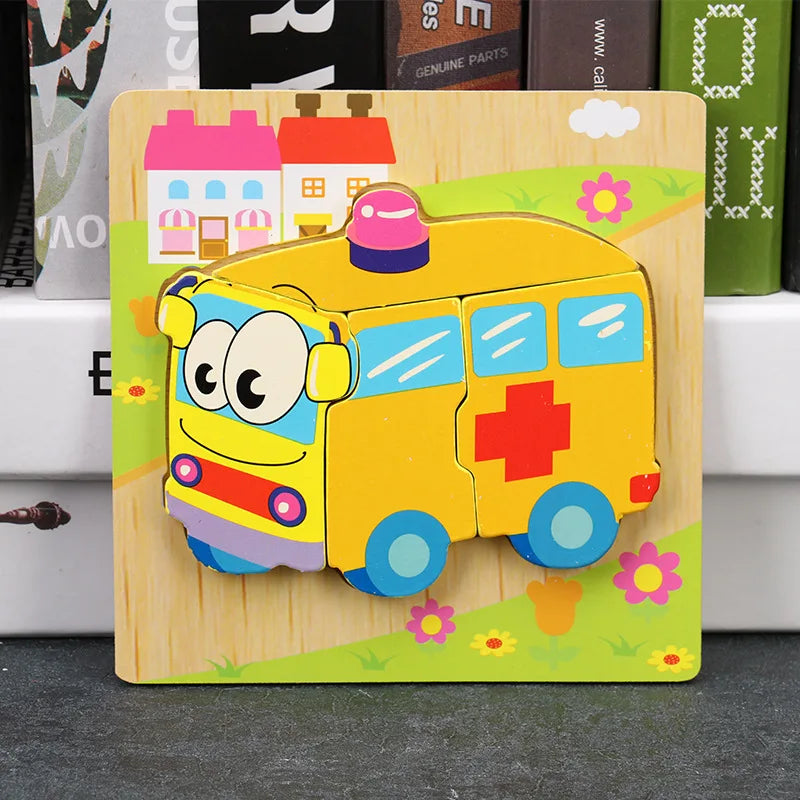 Baby High Quality 3D Wooden Puzzles Educational Cartoon Animals Early Learning Intelligence Puzzle Game Toys for Children