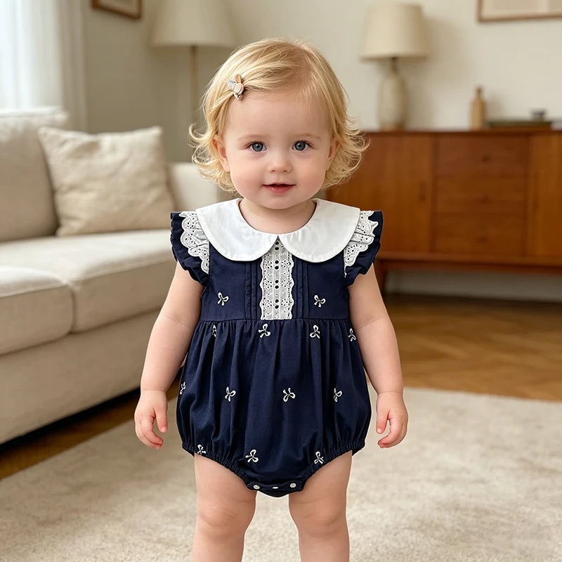 2026 New Summer Newborn 0-24M Infant Baby Girl Romper Baby Girl Clothing Flutter Sleeved Cotton Print Baby Girl Rompers