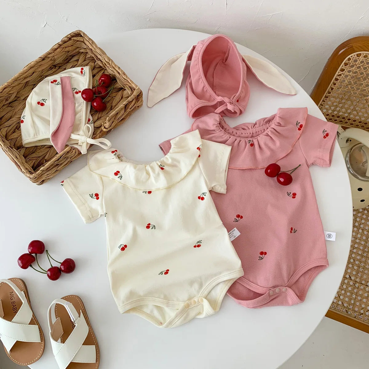 Summer Baby Clothes Newborn Thin Infant Girls One-Piece Cherry Short Sleeve Romper Newborns Jumpsuit Homewear Casual Pajamas