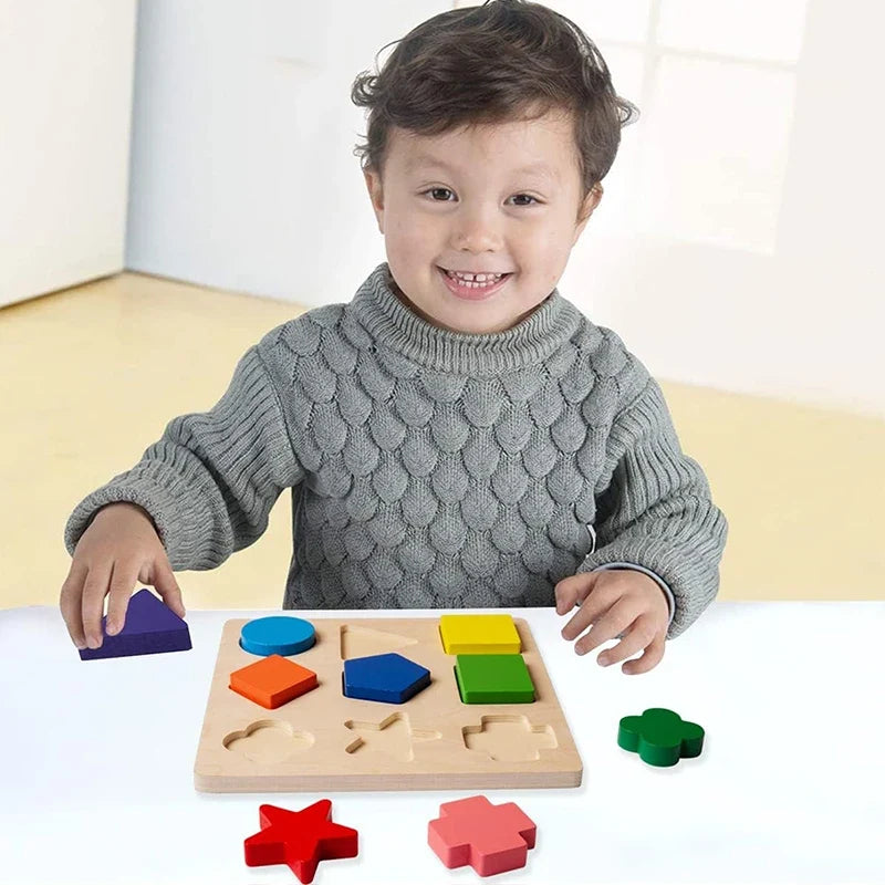 Wooden Puzzle Shape Matching Board Baby Montessori Early Education Toys Wooden Handgrip Board Educational Toys for Children TMZ