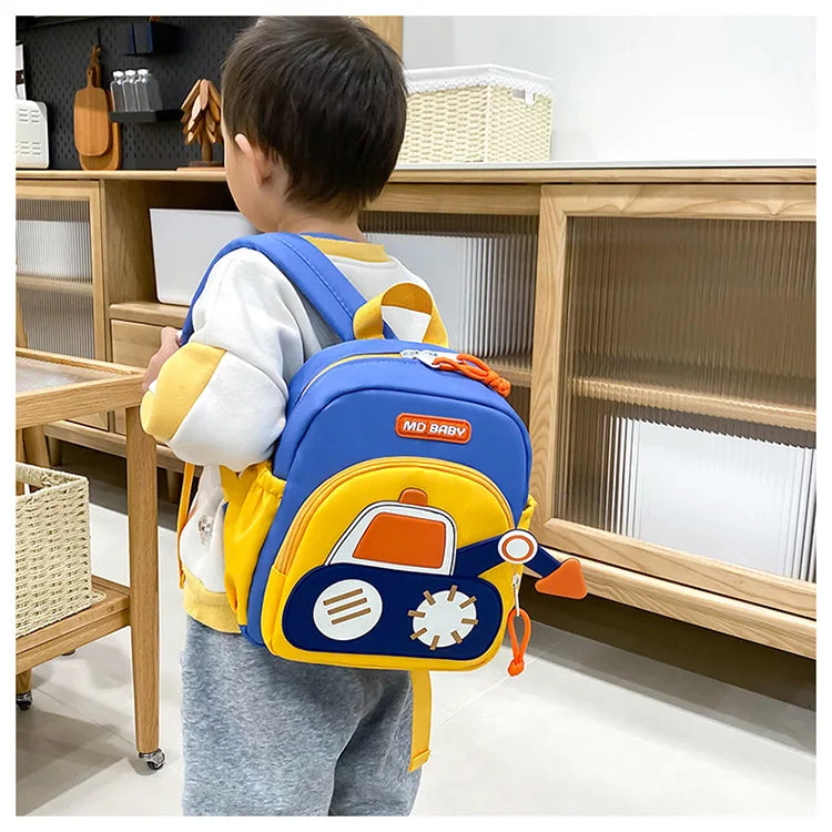 Kids Backpack for Boys Girls Toddler School Kinder garten Cute Construction Truck Car Design Trendy Casual Backpack - Baby's