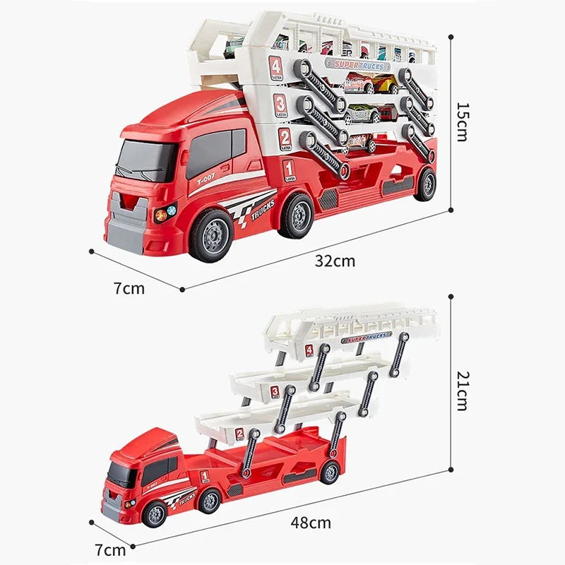 Ejector container truck engineering car with 6 alloy car children's toy pull-back car toy Christmas Thanksgiving gift