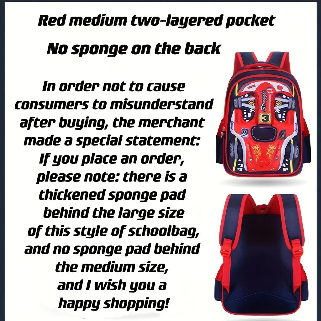 Waterproof Lightweight 3D Car Backpack Kindergarten Kid Preschool Backpack Young Children Boy Girl SchoolBag Primary Red