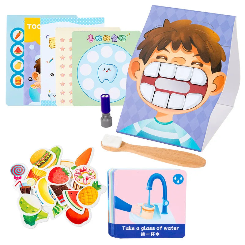Montessori Parent-Child Interaction Simulation Brush Teeth Childhood Educational Toys Fine Motor Board Games Puzzle Toys For Kid