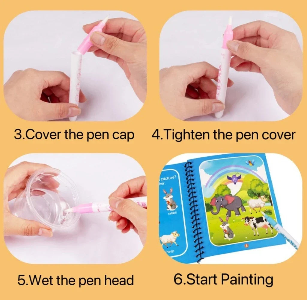 1 Book+1 Pen Reusable Coloring Book Water Painting Book Sensory Early Education Puzzle Drawing Toys