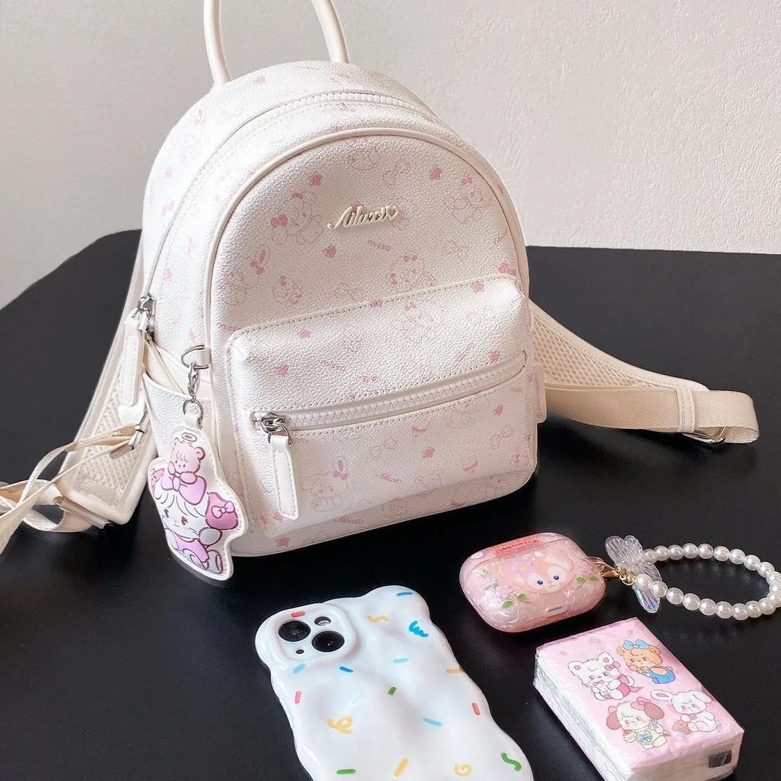 Japanese and Korean PU printed backpack 2025 new small batch original casual minimalist ultra-light travel backpack school