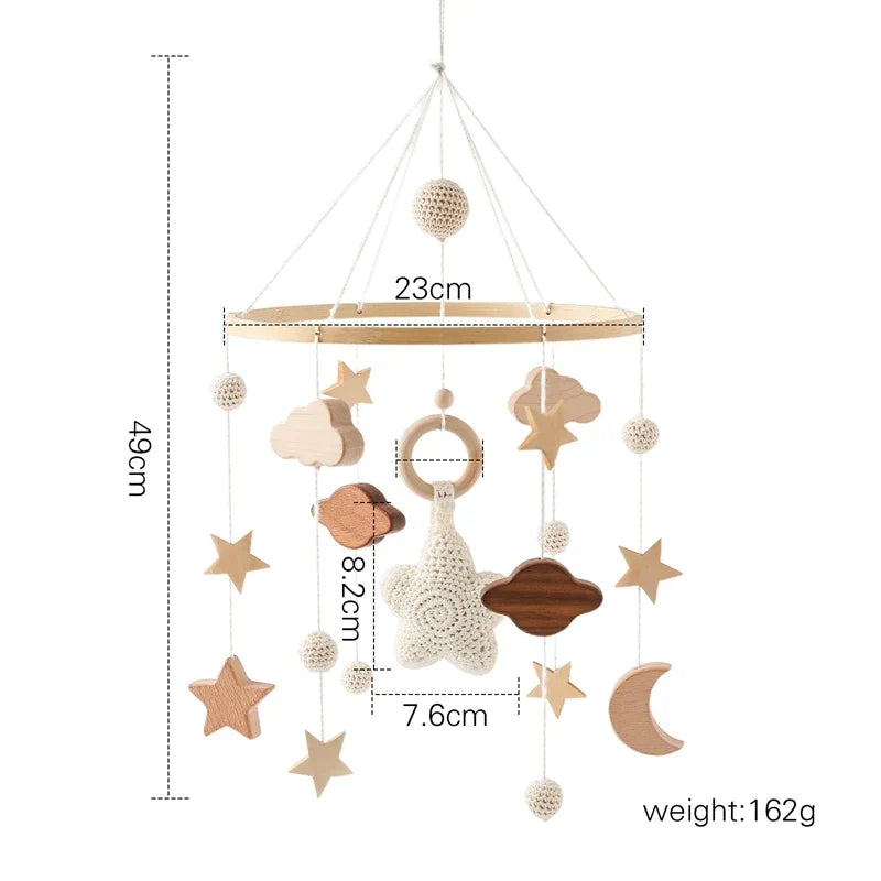 Baby Wooden Bed Bell Cartoon Rabbit Mobile Hanging Rattles Toy Hanger Crib Mobile Bed Bell Wood Toy Holder Arm Bracket Kid Gifts