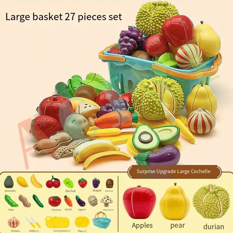 Kid Pretend Play Kitchen Fun Cutting Fruits and Vegetables Food Play House Set Puzzle Education Toys For Kids Boys Girls Gifts