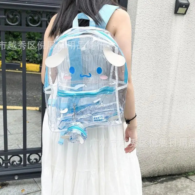 Sanrio Hello Kitty Y2K Waterproof Transparent Backpack Cute Cinnamoroll Cartoon Pvc Large Capacity Storage Bag Student