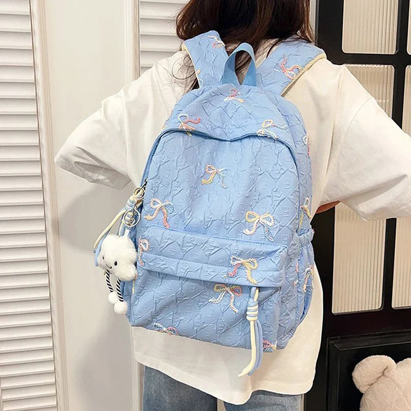 Versatile Junior High School Student Travel Laptop Backpack Cute Schoolbag Female Middle School Student Fashion Bowknot