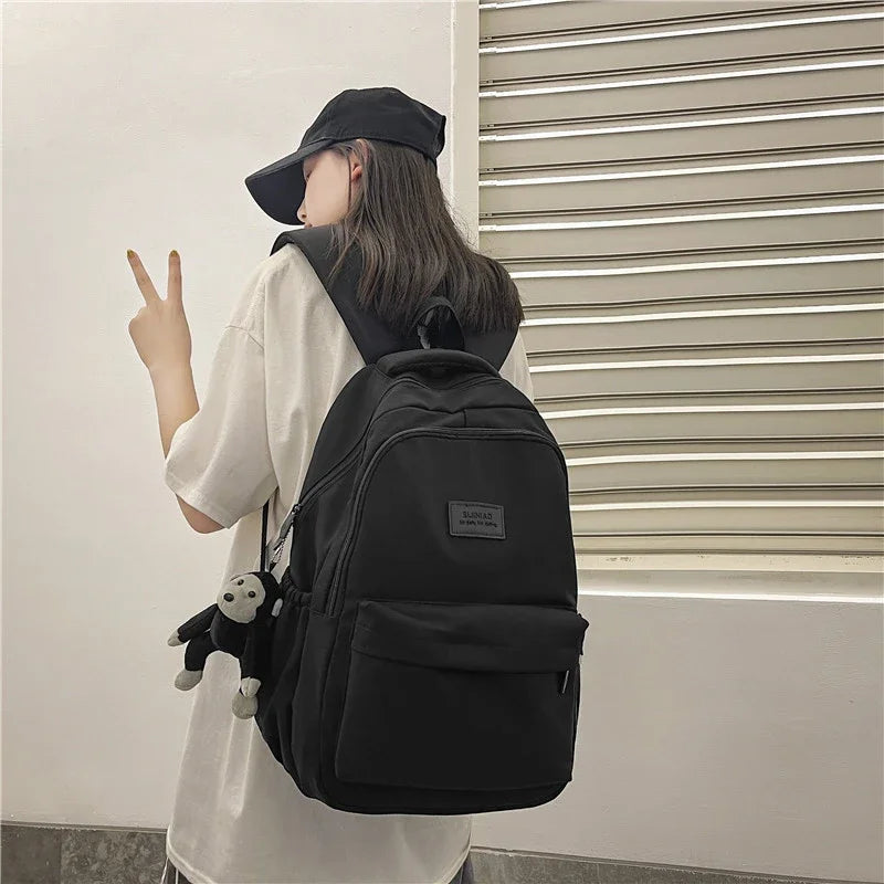 Solid Color Backpack Women Multi-pocket College Book Bag Casual Laptop Backpacks Men Schoolbag For Teenage School Bags For