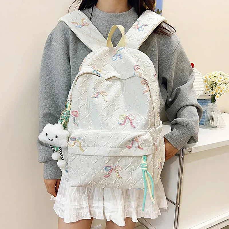 Versatile Junior High School Student Travel Laptop Backpack Cute Schoolbag Female Middle School Student Fashion Bowknot