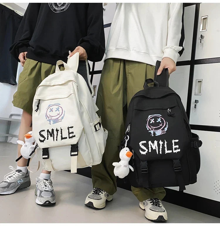 Fashion Cute Cartoon Pattern Waterproof Student School Bag, Casual Large Capacity Nylon Zipper Backpack Woman and Man