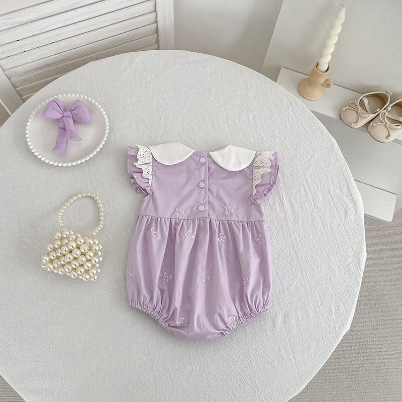 2026 New Summer Newborn 0-24M Infant Baby Girl Romper Baby Girl Clothing Flutter Sleeved Cotton Print Baby Girl Rompers