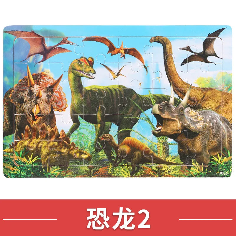 NEW Wooden 30pcs Puzzles Children Animal Dinosaur Cartoon Plane Puzzle Baby Early Education and Intellectual Building Block Toys