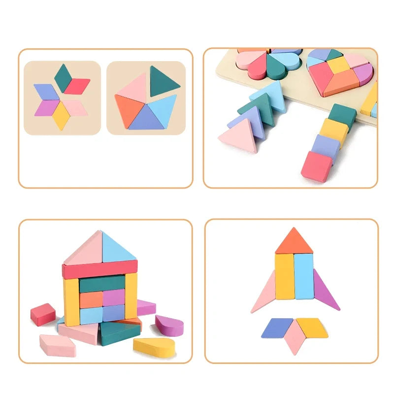 Baby Monterssori Toy Wooden Jigsaw Puzzle Geometric creative jigsaw 3D Puzzle Preschool toys for children's Early Educational