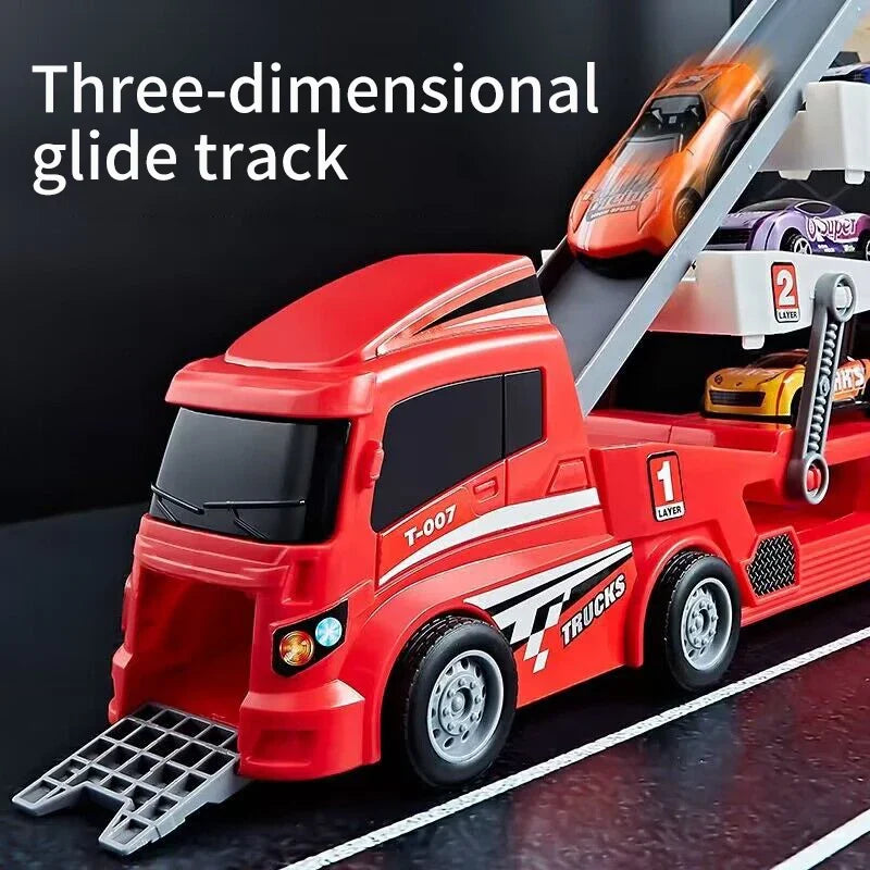 Ejector container truck engineering car with 6 alloy car children's toy pull-back car toy Christmas Thanksgiving gift