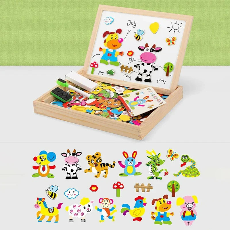 Wooden Multifunction Children Animal Puzzle Writing Magnetic Drawing Board Blackboard Learning Education Toys For Kids