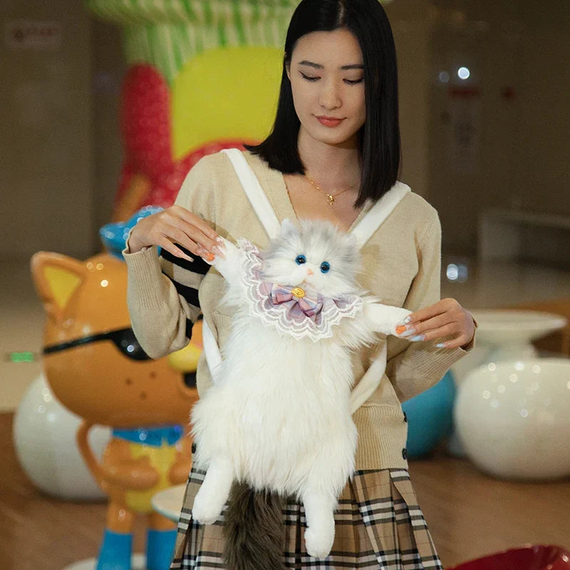 Cute Simulated Cat Designer Backpack Women Kawaii Soft Plush Trendy Backpack Purse for Woman School Bag Gift for Girls