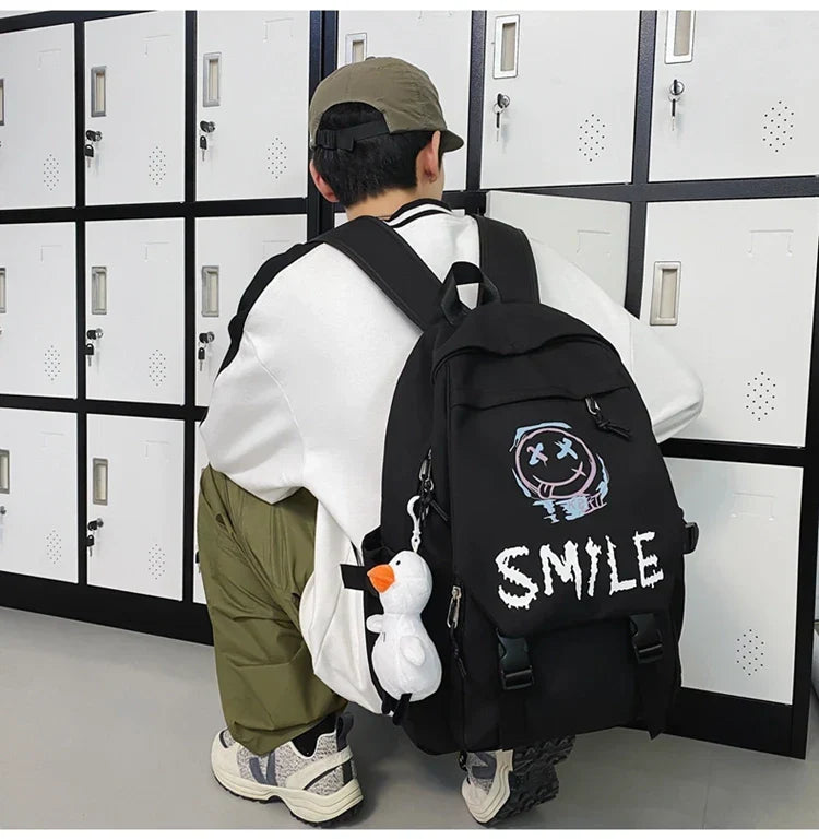 Fashion Cute Cartoon Pattern Waterproof Student School Bag, Casual Large Capacity Nylon Zipper Backpack Woman and Man
