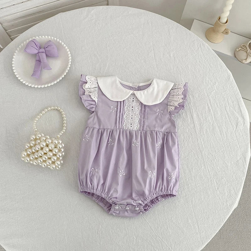 2026 New Summer Newborn 0-24M Infant Baby Girl Romper Baby Girl Clothing Flutter Sleeved Cotton Print Baby Girl Rompers