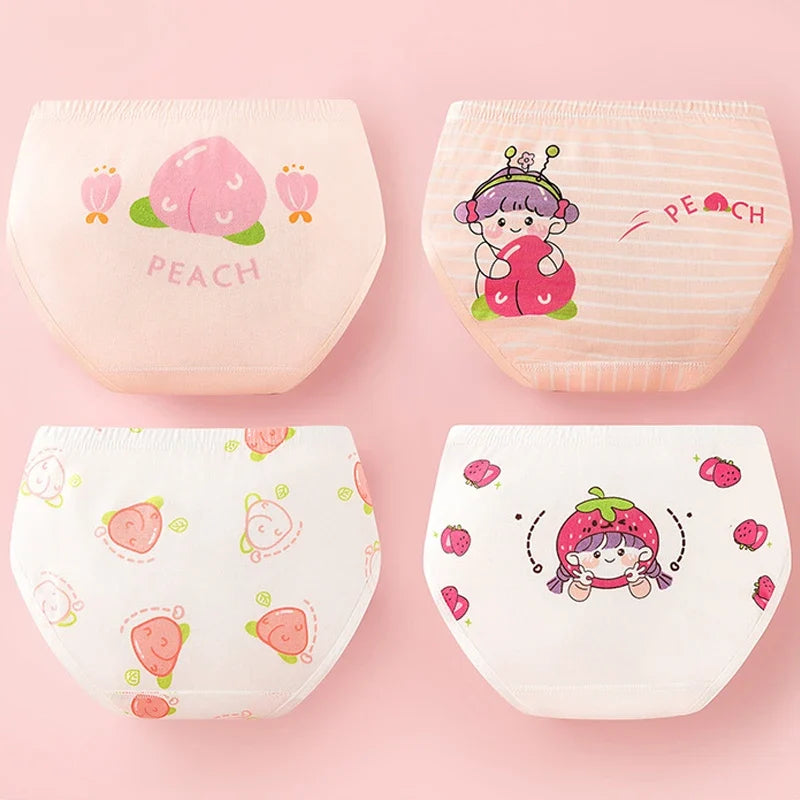 4Pcs Girls Cotton Panties Kid Breathable Soft Pretty Cartoon Briefs Young Children Underwears Toddler Antibacterial Knickers