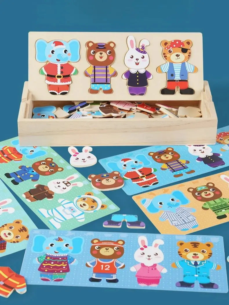 Wooden bear changing clothes animal changing clothes jigsaw kindergarten boys and girls darling Jigsaw Puzzle Children's puzzle