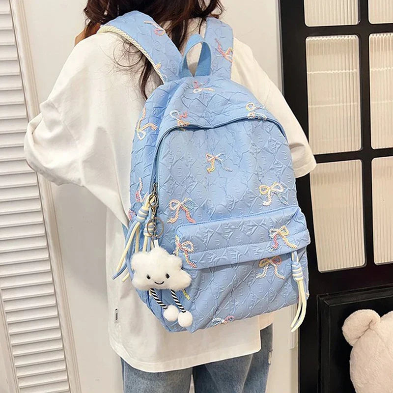 Versatile Junior High School Student Travel Laptop Backpack Cute Schoolbag Female Middle School Student Fashion Bowknot