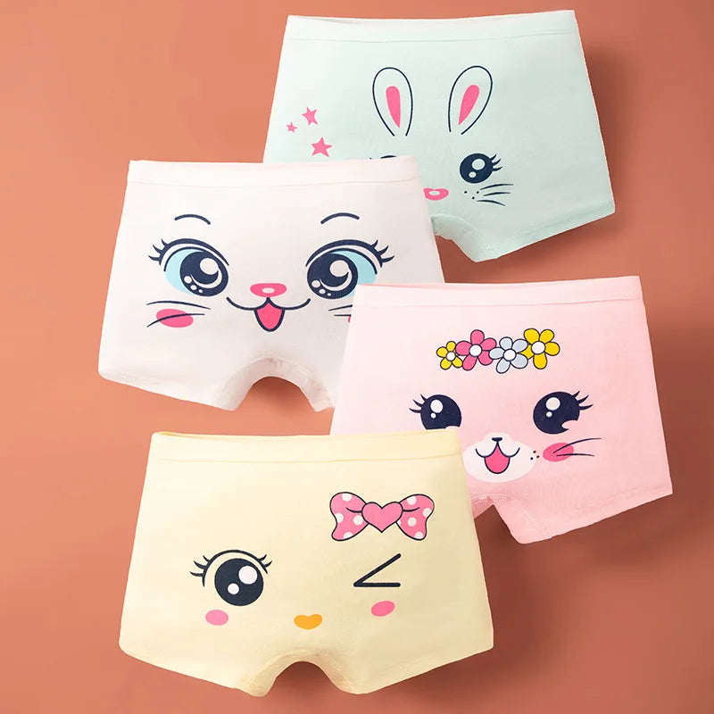 4pcs Cotton Girls Soft Panties Baby Lovely Character Pattern Cartoon Panty Students Boxer Briefs Kids Underwears Children Boxers