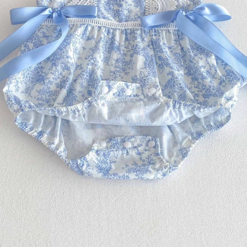 2025 New Summer Newborn Baby Girl Romper Sleeveless Cotton Printing Lace Splicing Infant Baby Girls Jumpsuit 0-24M Baby Clothes