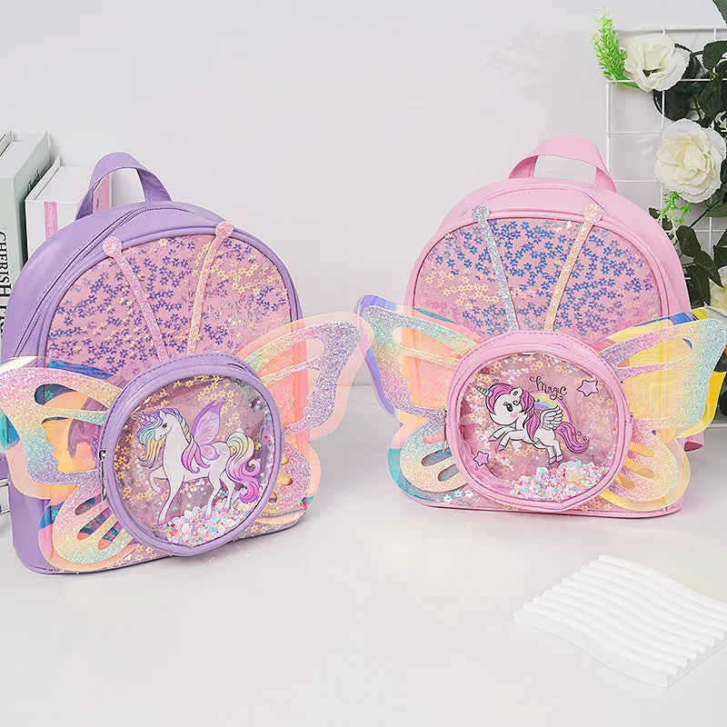 Fashionable Kid Bag for Girl Cartoon Unicorn Sequin Laser Butterfly Wings Backpack Girl School Backpack Mochila Infantil