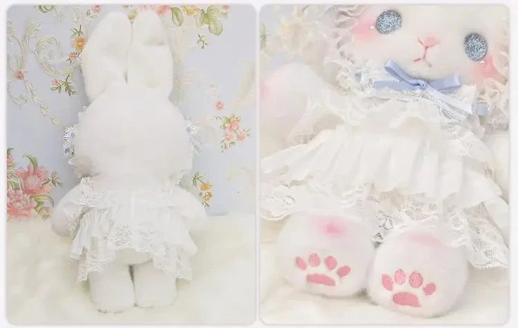 Kawaii Lolita Rabbit Shoulder Bag Cute Plush Crossbody Bag Y2K Girl Accessories Dolls Toys Pearl Chain Strap Makeup Bag