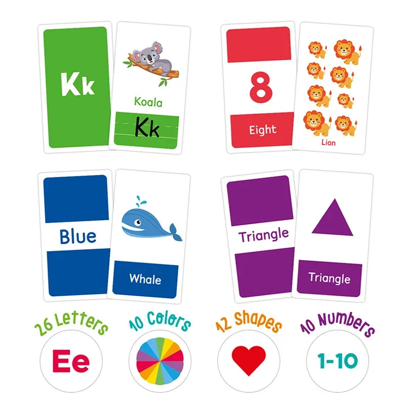 58PCS ABC Alphabet Flashcards Montessori Early Education Toys Baby Shapes Animals Learning Cards Games Puzzles For Kids Gifts