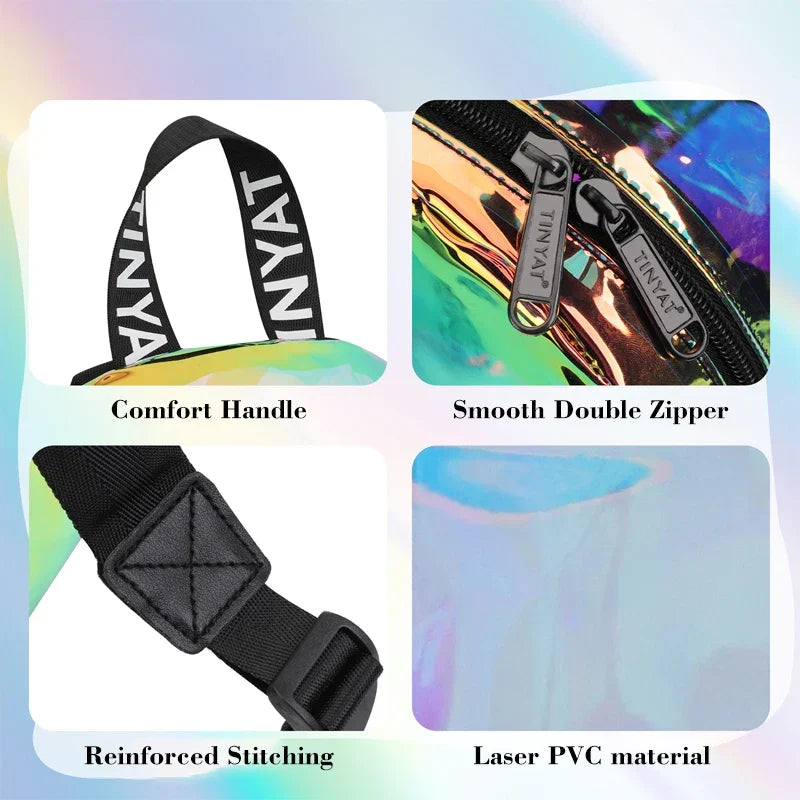 TINYAT PVC Clear Backpacks for Women Stylish Music Festival Water Resistant School Bag ita Bag for Easy Inspection During