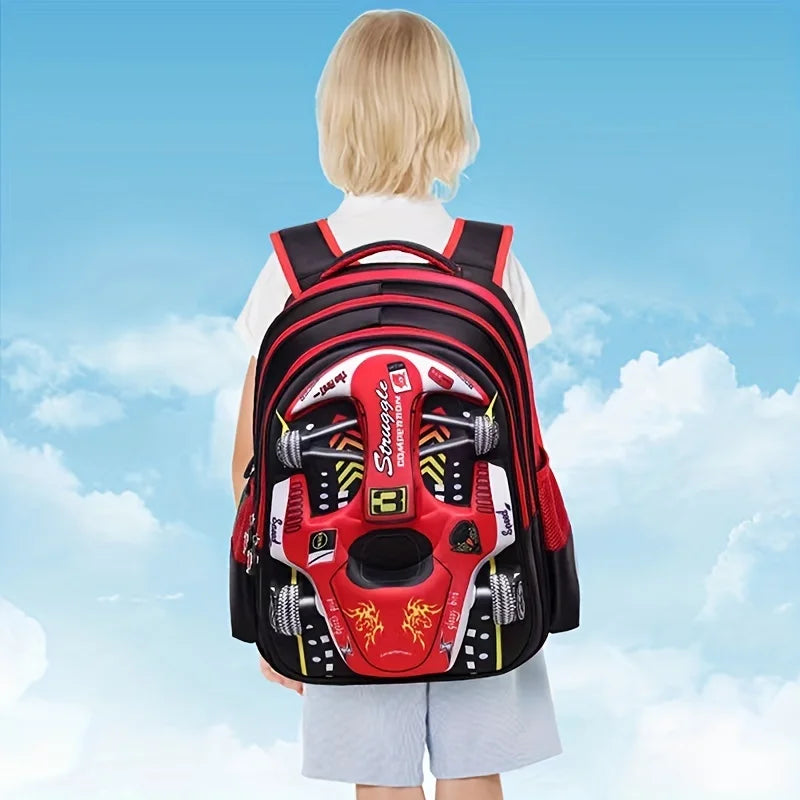 Waterproof Lightweight 3D Car Backpack Kindergarten Kid Preschool Backpack Young Children Boy Girl SchoolBag Primary Red