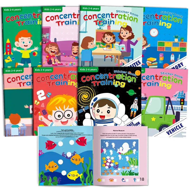 Montessori Toys Cartoon Sticker Books Focus on Potential Development Education Sticker Toys for Children 3-6Y