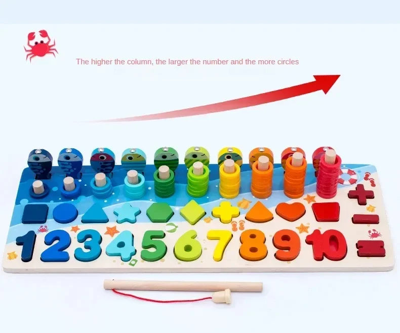 Montessori Toys Wooden Number Puzzle Sorting For Toddlers Shape Sorter Counting Fishing Game Educational Math Stacking Block
