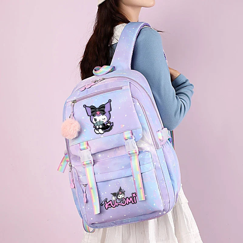Cinnamoroll Teen Girls Backpack Teen Travel SchoolBag, Large Capacity Lightweight Kuromi Print Daypack for School or Daily