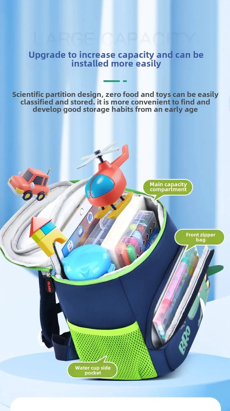 New Cartoon Dinosaur Kindergarten Backpack Spine Protection Lightweight School Bag for Primary School Children - Baby's